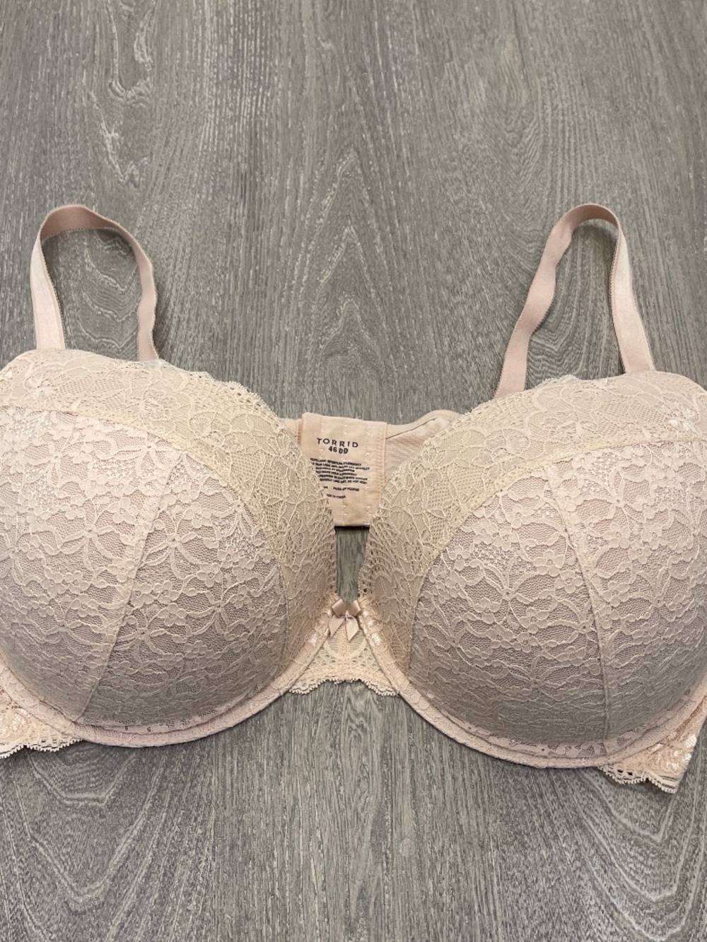 Torrid Women's Bra Size 46DD Nude Push Up Plunge Floral Lace Underwire